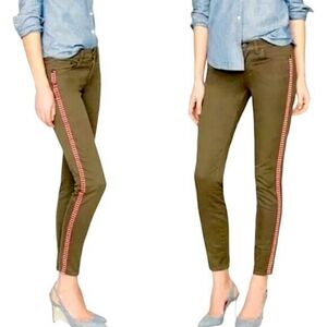 NWT J. Crew Toothpick Ankle Cropped Green Jeans with Red‎/White Trim, Size 26